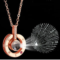 Necklace Romantic Rose Gold&Silver 100 languages I love you Projection Pendant  Love Memory Wedding Necklace